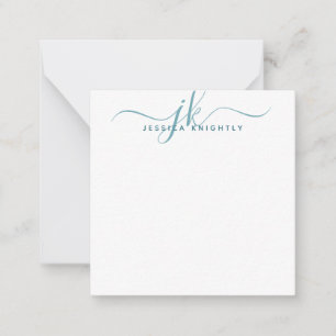 Modern Monogram Initials Teal Script Minimal Card