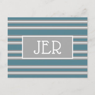 Modern Monogram Initials Template Turquoise Grey Postcard