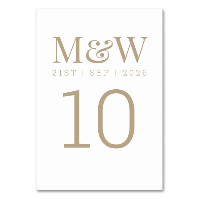 Modern Monogram Ivory Gold Wedding Table Number (Front)