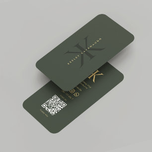 Modern Monogram K Dark Green Gold Professional Business Card