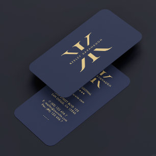 Modern Monogram K Professional Dark Navy Blue Business Card
