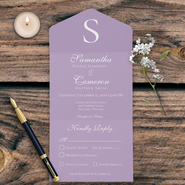 Modern Monogram Lavender Dinner All In One Invitation (Creator Uploaded)