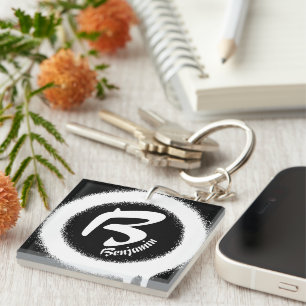 Modern Monogram Letter B Personalised Name Keychai Key Ring