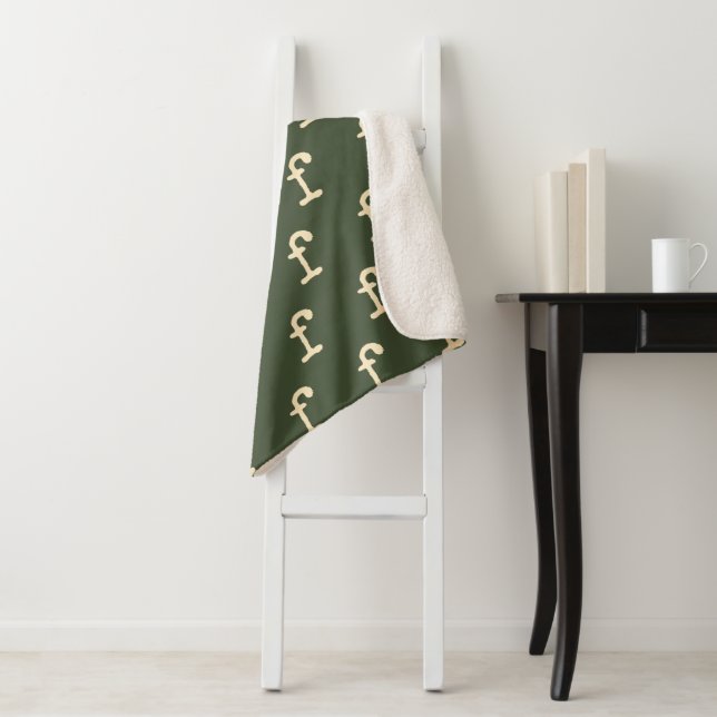 Modern Monogram Letter Typewriter Typography Green Sherpa Blanket (In Situ)