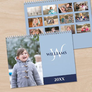 Modern Monogram Light Blue Photo Calendar