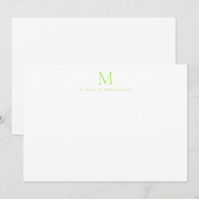 Modern Monogram Lime Green Correspondence        Card (Front/Back)