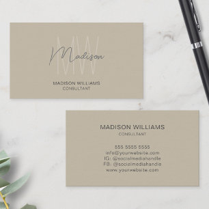 Modern Monogram Logo Beige Consultant Business Card