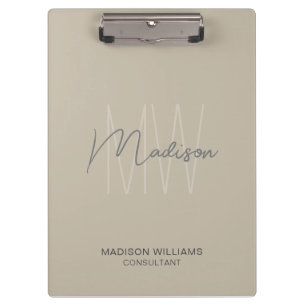Modern Monogram Logo Beige Consultant Clipboard
