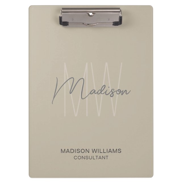 Modern Monogram Logo Beige Consultant Clipboard (Front)