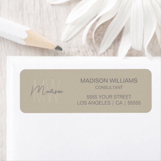 Modern Monogram Logo Beige Consultant Return Address Label (Insitu)