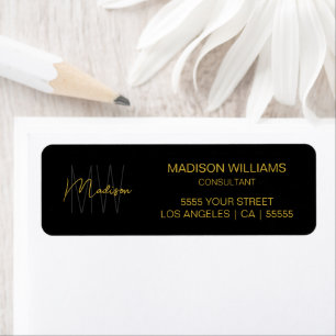 Modern Monogram Logo Black Gold Consultant Address Return Address Label