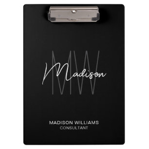 Modern Monogram Logo Black White Consultant Clipboard