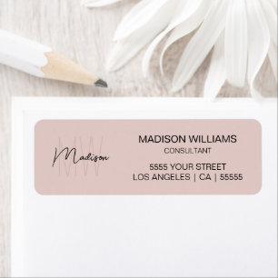 Modern Monogram Logo Blush Pink Consultant Address Return Address Label