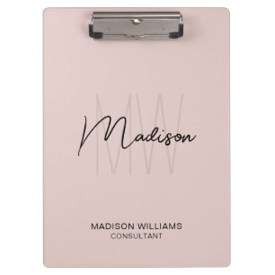 Modern Monogram Logo Blush Pink Consultant Clipboard