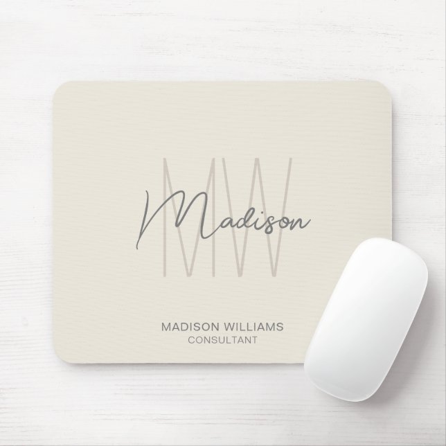 Modern Monogram Logo Cream Tan Consultant Mouse Pad (With Mouse)