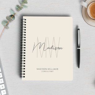 Modern Monogram Logo Cream Tan Consultant Notebook