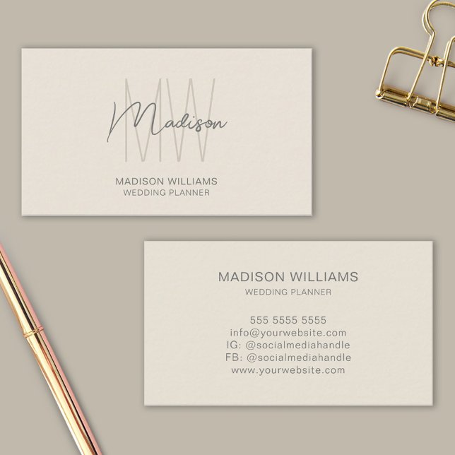 Modern Monogram Logo Cream Wedding Planner Business Card (Modern Monogram Logo Cream Wedding Planner Business Card)