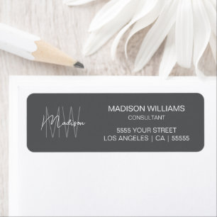 Modern Monogram Logo Grey Consultant Address Return Address Label