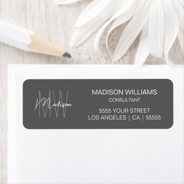 Modern Monogram Logo Grey Consultant Address Return Address Label (Insitu)