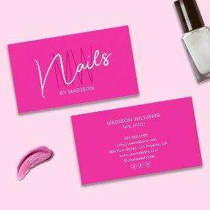 Modern Monogram Logo Pink Nail Artist Business Card