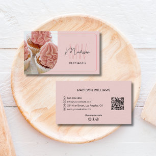 Modern Monogram Logo QR Bakery Pastry Chef Business Card
