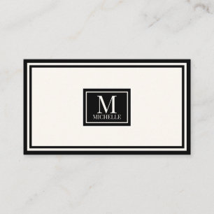 Modern Monogram Luxury Black/Ivory Boarder QR Code Business Card