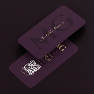 Modern Monogram Luxury Purple QR Business Card