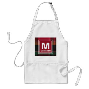 Modern Monogram Madras Plaid Pattern Personalise Standard Apron