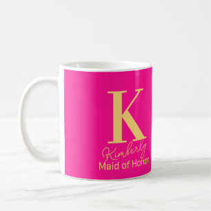 Modern Monogram Maid of Honour Hot Pink Coffee Mug