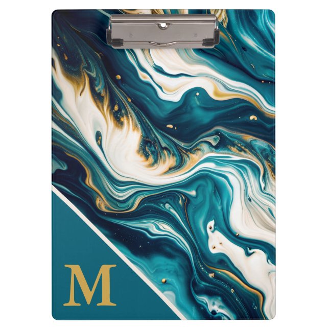 Modern Monogram Marble Clipboard (Front)