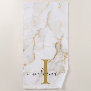 Modern Monogram Marble Pattern Personalized Beach Towel