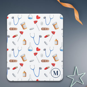 Modern Monogram Medical Pattern Nurse Mouse Pad