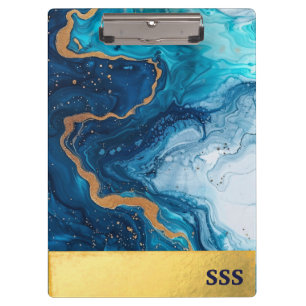 Modern Monogram Metal White Marble Clipboard