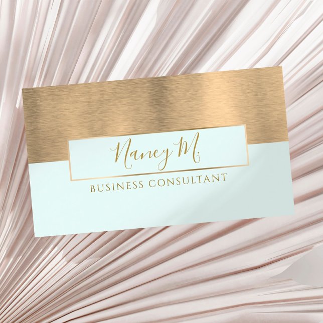 Modern monogram metallic gold & mint consultancy  business card (Creator Uploaded)