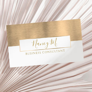 Modern monogram metallic gold & white consultancy  business card