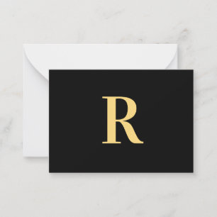 Modern Monogram Minimal Black Gold Card