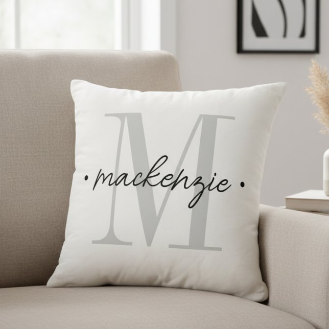 Modern Monogram Minimal Black White Cushion (Creator Uploaded)