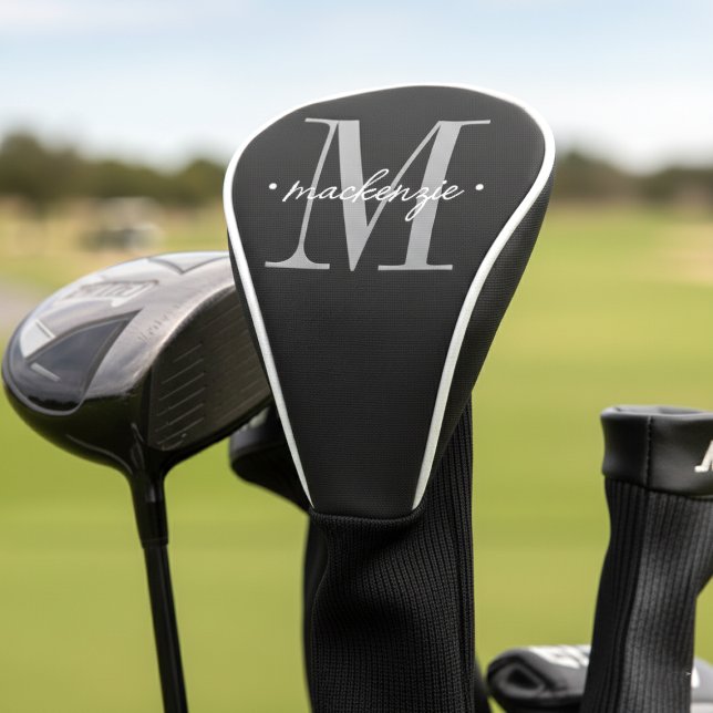 Modern Monogram Minimal Black White Golf Head Cover (Creator Uploaded)