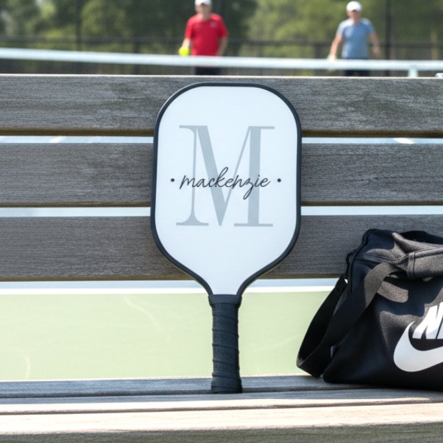 Modern Monogram Minimal Black White Pickleball Paddle (Creator Uploaded)