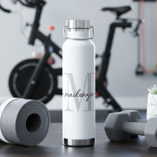 Modern Monogram Minimal Black White Water Bottle