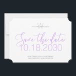 Modern Monogram Minimal Lilac Purple Save the Date<br><div class="desc">Lavender Lilac Orchid Purple Simple,  Minimal,  Plain Non-Photo Monogram Save the Date Card with black and white and grey with elegant script typography and large date numbers in a chic sans-serif font. Customise the template by selecting any colours and fonts you want for your wedding announcements.</div>