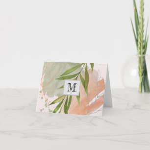 Modern Monogram Minimal Line Art Floral Note Card