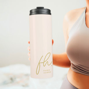 Modern Monogram Minimal Script Blush Gold Initials Thermal Tumbler