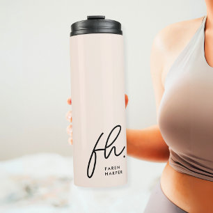 Modern Monogram Minimal Script Blush Pink Initials Thermal Tumbler