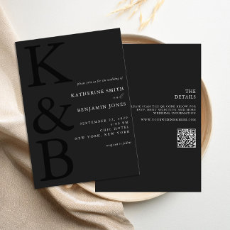 Modern Monogram Minimalist All in One Wedding Invitation