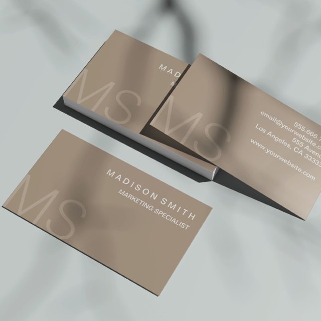 Modern Monogram Minimalist Beige Professional Business Card (Creator Uploaded)