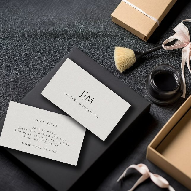 Modern Monogram Minimalist Light Grey Linen Effect Business Card (Creator Uploaded)