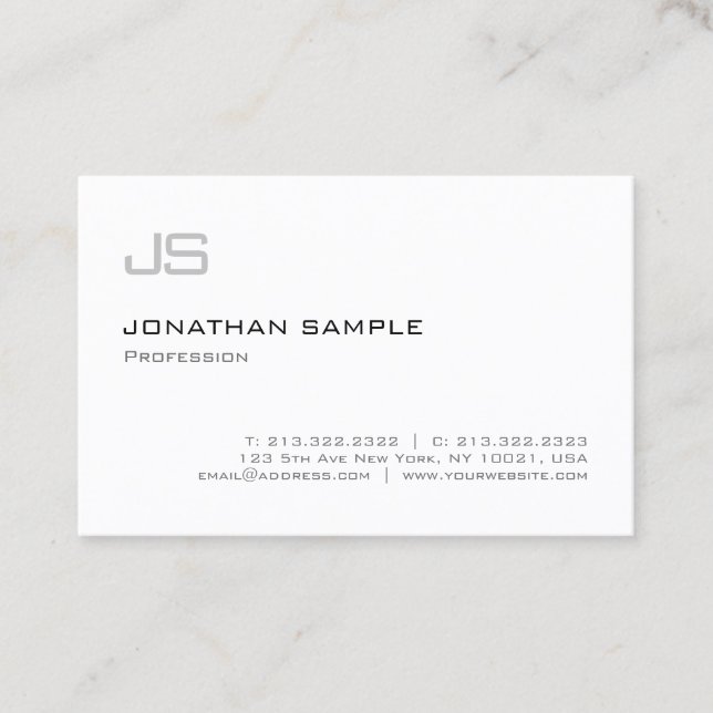 Modern Monogram Minimalist Professional Plain Business Card (Front)