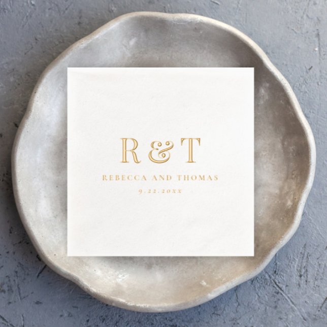Modern Monogram Minimalist Wedding Foil Napkins (Simple Wedding Monogram Gold Foil Napkins.)