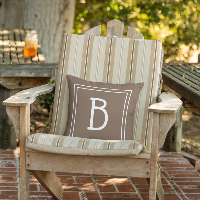 Modern Monogram Monogrammed Initial Brown & White Cushion (Chair)